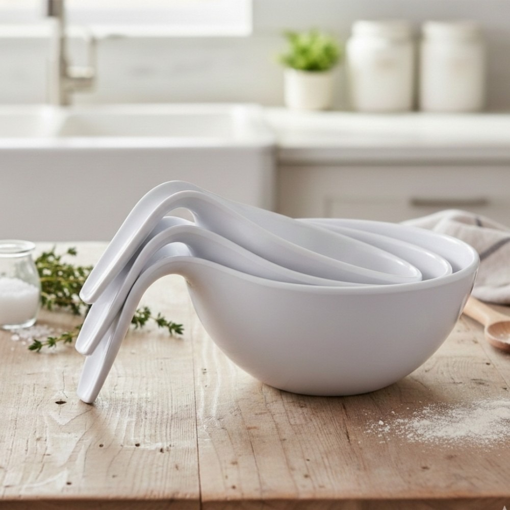 Epicure Melamine Nesting Prep Bowls White Teardrop Handle Discontinued Set Retro